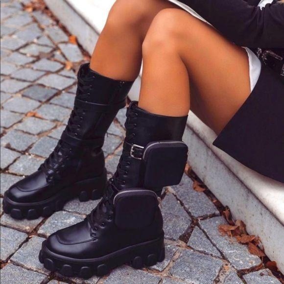 Black Combat Boots with Removable Pouches - Picture 2 of 13